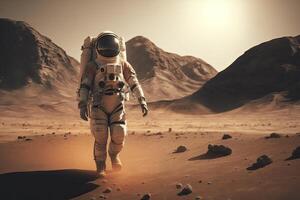 astronaut walking on mars. photo