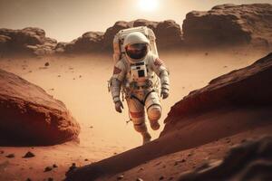 astronaut walking on mars. photo