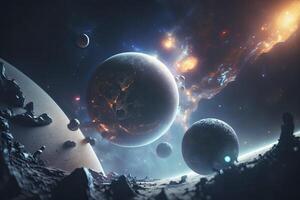 espacio escena con planetas generativo ai foto