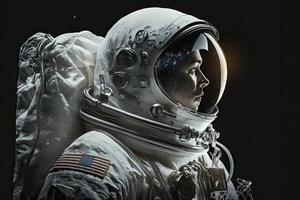 astronauta con negro antecedentes. generativo ai foto