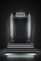 illuminated marble pedestal with black background. photo