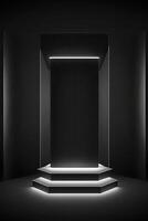 illuminated marble pedestal with black background. photo