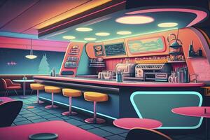 Retro 70's restaurant illustration. photo