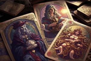 conjunto de tarot tarjetas Adivinación y fortuna narración. generativo ai foto