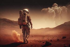 astronaut walking on mars. photo