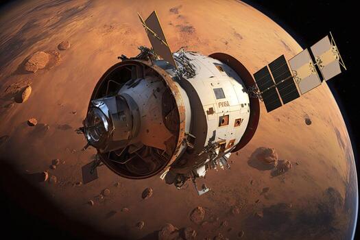 satellite in space with planet in the background. photo