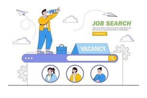 New place of work, opportunity for vacancies concept. Career or job search through website. Outline design style minimal vector illustration for landing page, web banner, infographics, hero images.