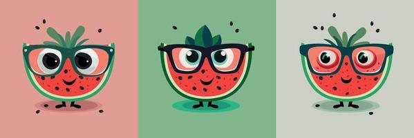 Hola verano. sandía con lentes en dibujos animados estilo vector