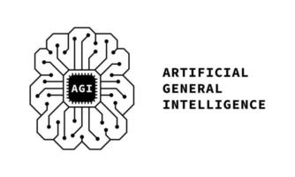 Artificial general intelligence linear logo. Minimalist style AGI icon. Depicts physics and technology, showcasing AI brain powered machine learning. Vector eps illustration