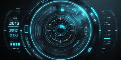 Futuristic HUD circle technology concept background. Circular virtual HUD element of data, storage, cloud computing and cyber security system. illustration. photo