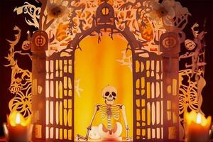 Halloween background in handmade papercut style. illustration. photo