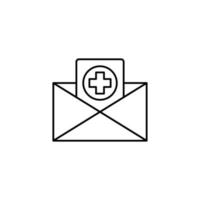 Medical Cross on Letter in Envelope Isolated Line Icon. It can be used for websites, stores, banners, fliers. vector