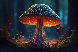 Magic mushroom in the forest. . Digital Art Illustration photo