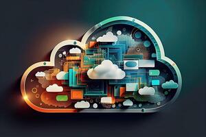 Cloud Computing, Conceptual Background in Technology. . Digital Art Illustration photo