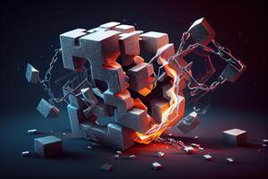 Broken block chain, . Digital Art Illustration photo