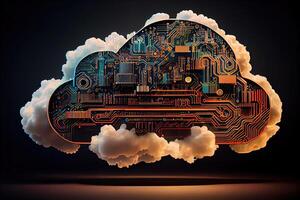 Cloud Computing Unleashed, A Futuristic Image of Circuit Boards Forming a Cloud-like Structure. . Digital Art Illustration photo