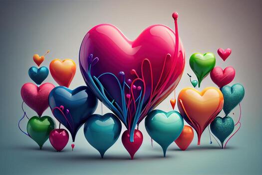 Colorful heart shape balloons. . Digital Art Illustration photo