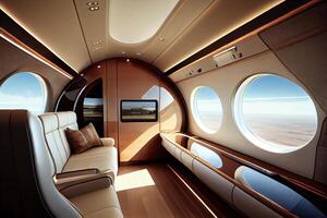 Luxury interior in the modern business jet. . Digital Art Illustration photo