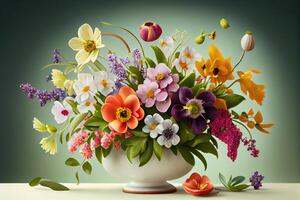 Flower bouquet with spring flowers. . Digital Art Illustration photo