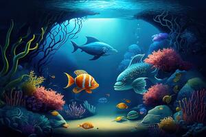 Underwater world under the sea background. . Digital Art Illustration photo