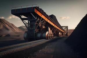 Coal Mining Industry, Raw Material Transportation with Belt Conveyor. . Digital Art Illustration photo