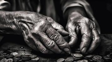 hands of an old woman asking for help money photo