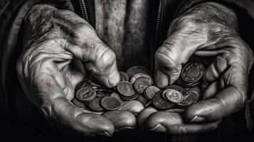 hands of an old woman asking for help money photo