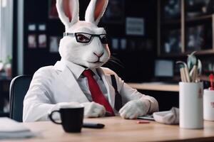 office worker white hare alpha male animal photo