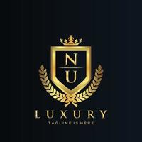 NU Letter Initial with Royal Luxury Logo Template vector