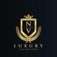 NV Letter Initial with Royal Luxury Logo Template vector