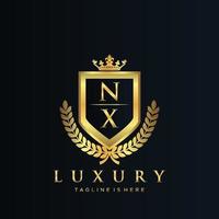 NX Letter Initial with Royal Luxury Logo Template vector