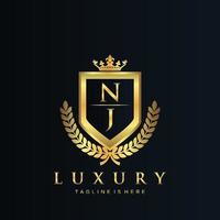 NJ Letter Initial with Royal Luxury Logo Template vector