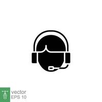 llamada centrar operador icono. contento operador, línea directa Servicio apoyo en auriculares concepto. sencillo sólido estilo. negro silueta, glifo símbolo. vector ilustración aislado en blanco antecedentes. eps 10