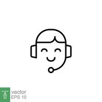 llamada centrar operador icono. contento operador, línea directa Servicio apoyo en auriculares concepto. sencillo contorno estilo. Delgado línea símbolo. vector ilustración aislado en blanco antecedentes. eps 10