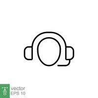 Call center operator icon. Happy operator, hotline service support in headset concept. Simple outline style. Thin line symbol. Vector illustration isolated on white background. EPS 10.