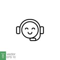 Call center operator icon. Happy operator, hotline service support in headset concept. Simple outline style. Thin line symbol. Vector illustration isolated on white background. EPS 10.