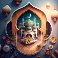 ramzan Mubarak contento Ramadán eid festivo ai generado foto