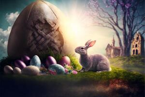 contento Pascua de Resurrección huevos Pascua de Resurrección conejito 4k hd ai generado imágenes para fondo de pantalla y Pascua de Resurrección deseos foto