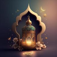 contento eid Mubarak deseos Ramadán Mubarak en Arábica y urdu eid imágenes para musulmán ai generado foto