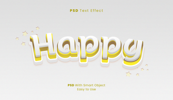 Happy 3d Editable Text Effect with Stroke Gold And White Color Template psd