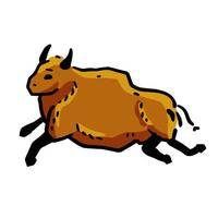 Rock art. Drawing of a bull or ox. Primitive tribal cartoon. Running animal vector