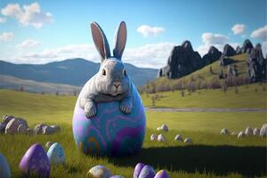 AI Images of happy easter with easter egg and easter bunny photo
