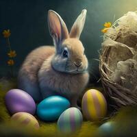 AI Images of happy easter with easter egg and easter bunny photo