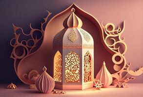 contento eid Mubarak deseos Ramadán Mubarak en Arábica y urdu eid imágenes para musulmán ai generado foto
