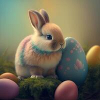 AI Images of happy easter with easter egg and easter bunny photo