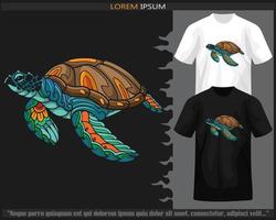 Colorful sea turtle mandala arts isolated on black and white t shirt. vector