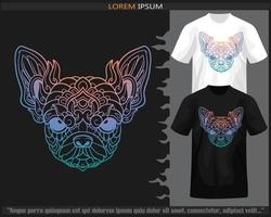 Gradient Colorful chihuahua dog head mandala arts isolated on black and white t shirt. vector