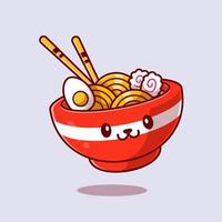 Cute Ramen Noodle Cartoon Vector Icon Illustration. Food Icon Concept Isolated Premium Vector. Flat Cartoon Style