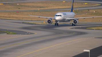 FRANKFURT AM MAIN, GERMANY JULY 19, 2017 - Lufthansa Airbus 320 taxiing after landing at 07L. Fraport, Frankfurt, Germany video