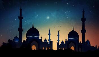 contento eid Mubarak deseos Ramadán Mubarak en Arábica y urdu eid imágenes para musulmán ai generado foto